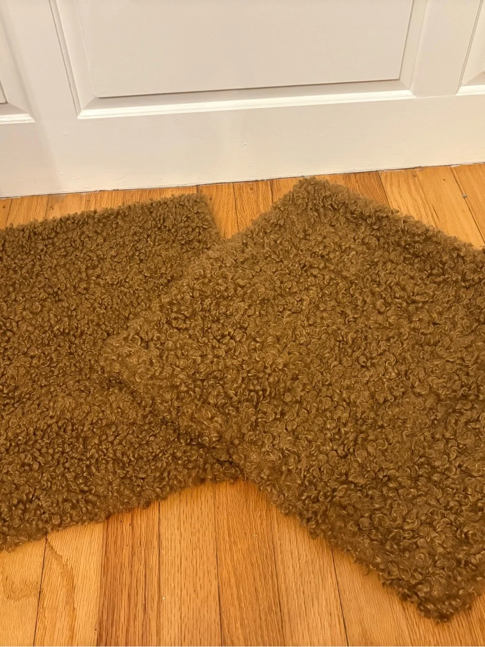 Set of 2 New Brown Curly Fuzzy Fur Throw Pillow Covers 18x18” Square OS
